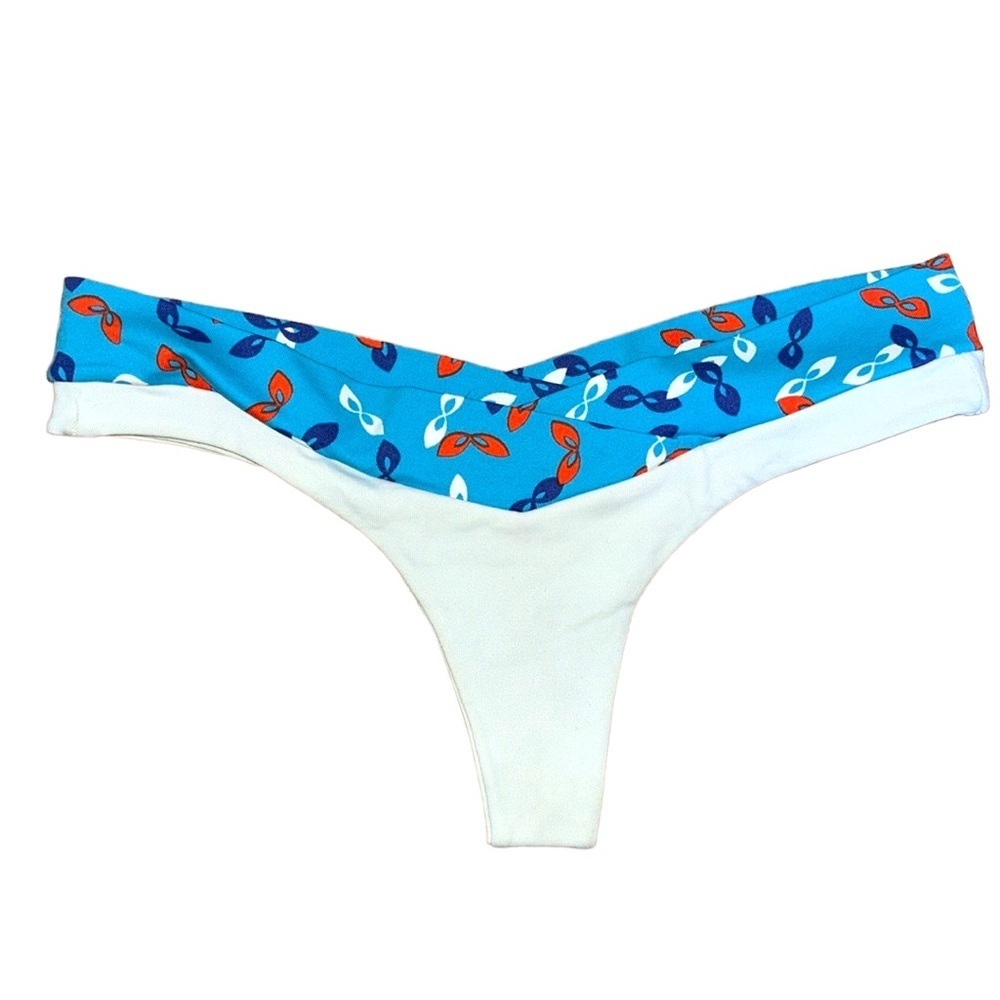 SAN LORENZO white with blue red white band cheeky bikini swim bottom in small